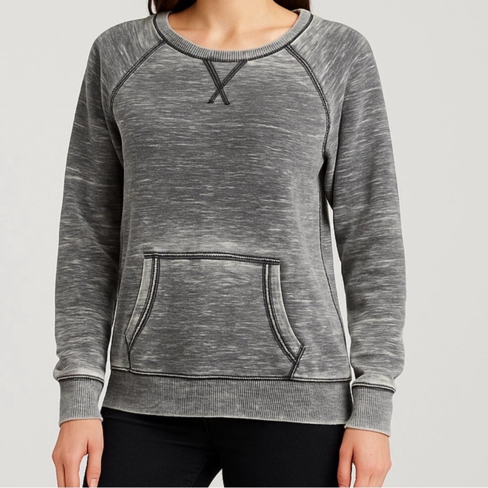 Reebok women’s burnout Heathered Gray Crewneck Sweatshirt with kangaroo pocket